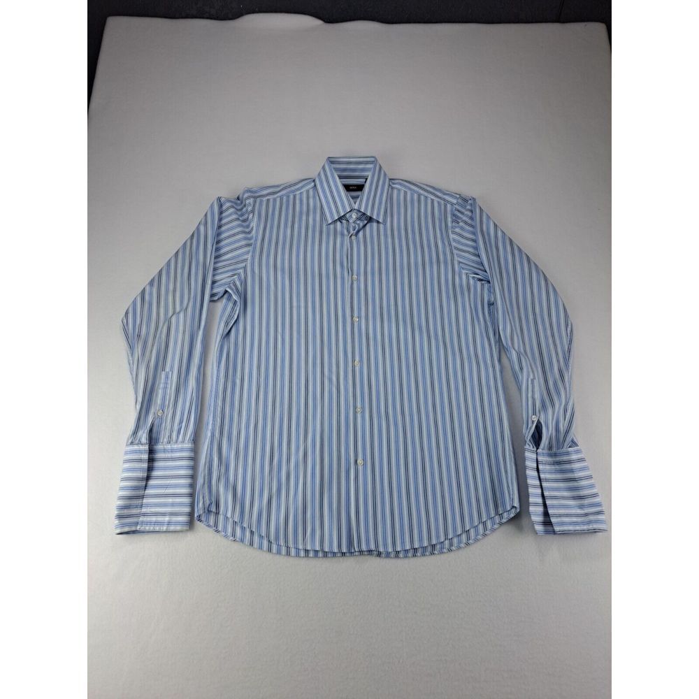 HUGO BOSS Dress Shirt Mens 15.5 Multicolor Striped French Cuffs Long‎ Sleeve